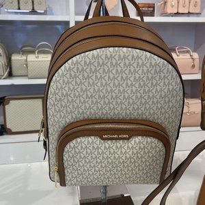 Michael Kors Jaycee Large Zip Pocket Backpack Vanilla